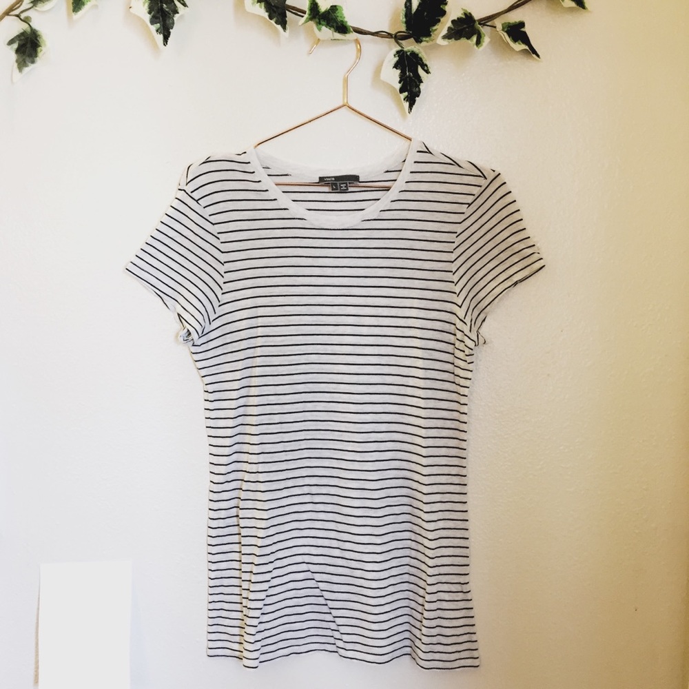 Vince. White and Black Striped Tee